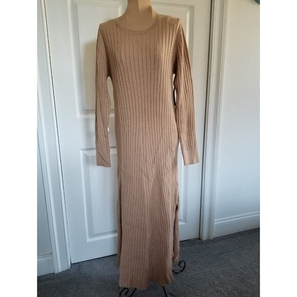WAYF Dede X Emily BFF Camel Tan Ribbed  Long Sleeve Sweater Dress Womens Size XS - Picture 8 of 10